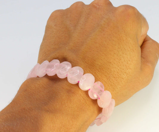 Faceted Rose Quartz Bracelet - Elastic & Double Reinforced Jewelry for Self Love and Compassion